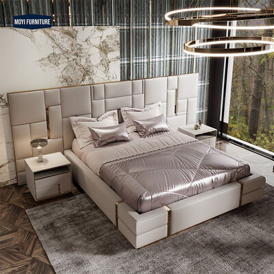 Mail Packing Soft Bed Luxe Leather Back Super Kingsize Frame Leather Bed 1.8 m Double Sample Design Bedroom Suite Set Furniture King Size Bed