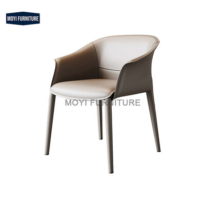 Modern Leather Upholstery Light Luxury Italian Style Restaurant Dining Chair Metal Legs Saddle Leather Dining Room Armchair