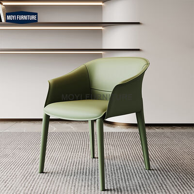 Modern Leather Upholstery Light Luxury Italian Style Restaurant Dining Chair Metal Legs Saddle Leather Dining Room Armchair