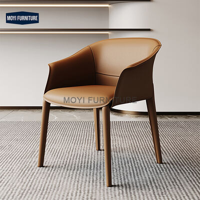 Modern Leather Upholstery Light Luxury Italian Style Restaurant Dining Chair Metal Legs Saddle Leather Dining Room Armchair