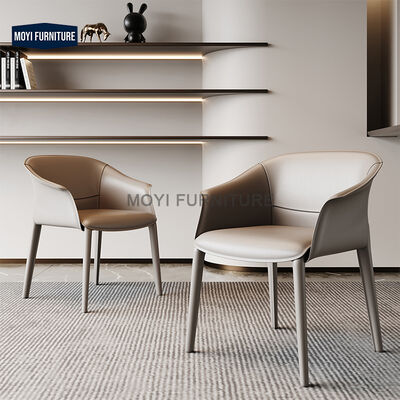Modern Leather Upholstery Light Luxury Italian Style Restaurant Dining Chair Metal Legs Saddle Leather Dining Room Armchair