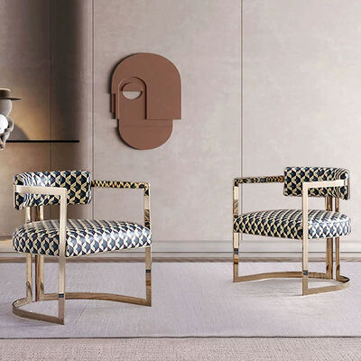 Leisure Chair MOYI Luxury Gold Stainless Steel Accent Chair PU Leather Upholster Dining Chair for Hotel Home Living Room