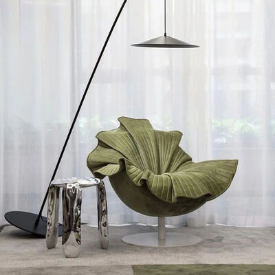 Metal Legs Accent Style MOYI Modern Lounge Chair Velvet Fabric Petal Swivel Chair Living Room Bedroom Furniture