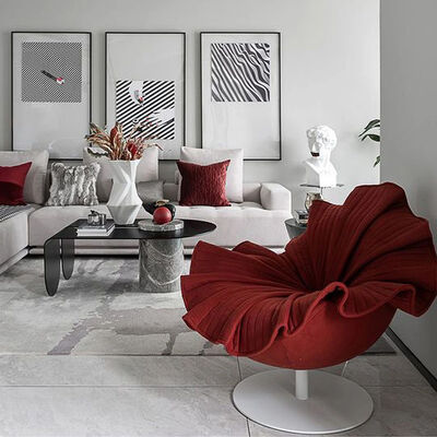 Metal Legs Accent Style MOYI Modern Lounge Chair Velvet Fabric Petal Swivel Chair Living Room Bedroom Furniture