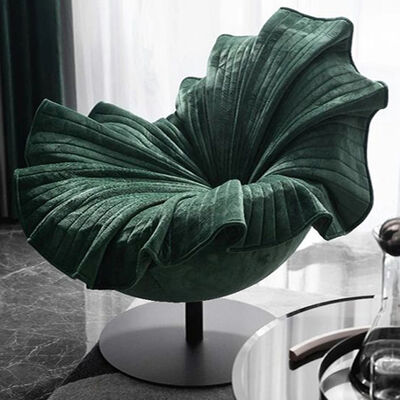Metal Legs Accent Style MOYI Modern Lounge Chair Velvet Fabric Petal Swivel Chair Living Room Bedroom Furniture