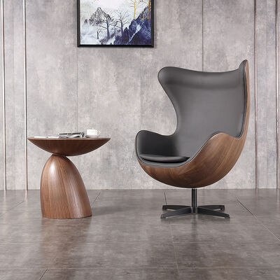 Living Room Furniture Wood Grain Round Chair Nordic Vintage Leisure Chair with Leather Fabric and Wood Leather Tea Table