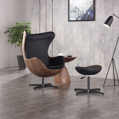 Living Room Furniture Wood Grain Round Chair Nordic Vintage Leisure Chair with Leather Fabric and Wood Leather Tea Table