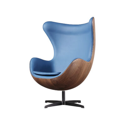 Living Room Furniture Wood Grain Round Chair Nordic Vintage Leisure Chair with Leather Fabric and Wood Leather Tea Table
