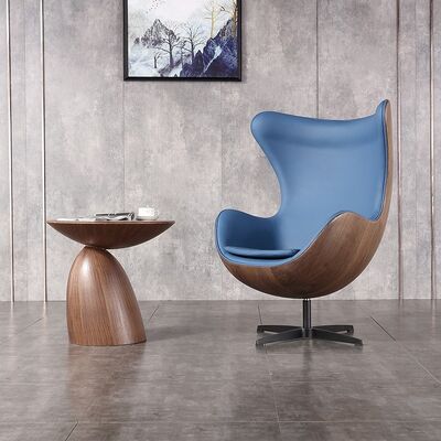 Living Room Furniture Wood Grain Round Chair Nordic Vintage Leisure Chair with Leather Fabric and Wood Leather Tea Table