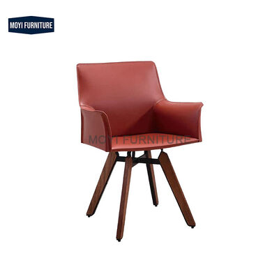 Dining Chair Ash Wood Frame Modern Saddle Leather Seat Metal Arm and Frame Structure Suitable for Restaurant