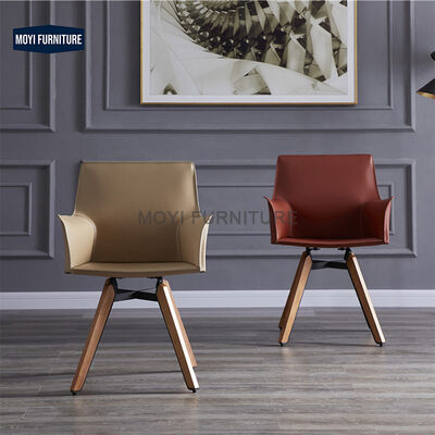 Dining Chair Ash Wood Frame Modern Saddle Leather Seat Metal Arm and Frame Structure Suitable for Restaurant