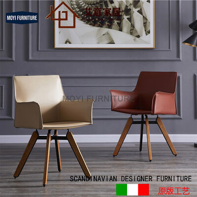 Dining Chair Ash Wood Frame Modern Saddle Leather Seat Metal Arm and Frame Structure Suitable for Restaurant