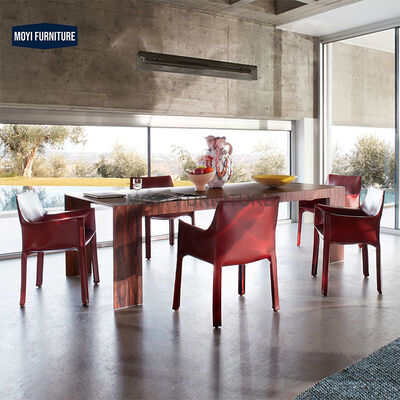 Luxury Modern Burgundy Cafe Restaurant Furniture Vintage Dining Chairs Saddle Leather Armrests Mail Packing Included