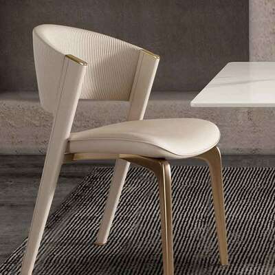 Modern Upholstered Leather Dining Room Furniture Chair Designed with Italian Metal Legs and Wooden Frame Luxury
