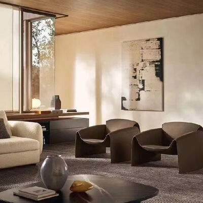 Leather Wood Metal Comfortable Leisure Chair Modern Minimalist Art Living Room Balcony Lounge Chair Nordic Light Luxury Designer