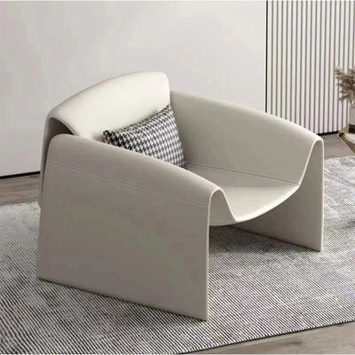 Leather Wood Metal Comfortable Leisure Chair Modern Minimalist Art Living Room Balcony Lounge Chair Nordic Light Luxury Designer