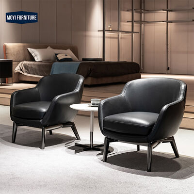 Modern Solid Wood Single Sofa Chair Italian Leather Fabric Synthetic Leather Nordic Style Simple Balcony Leisure Seating