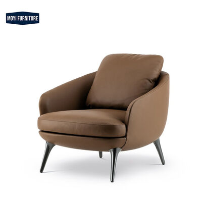 Leisure Chair Sponge Filled Curved Backrest Upholstered Cushion Leather Sofa Chair for Apartment Villa Living Room Seating