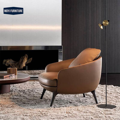 Leisure Chair Sponge Filled Curved Backrest Upholstered Cushion Leather Sofa Chair for Apartment Villa Living Room Seating