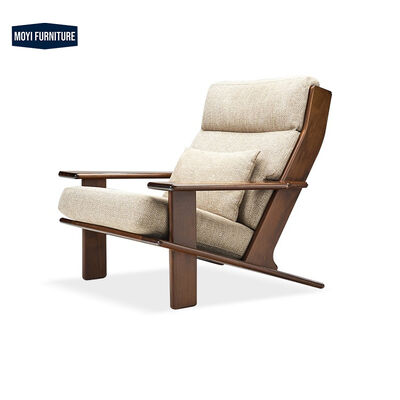 Accent Style Sponge Filled Modern Lounge Chair Linen Fabric Solid Wood Single Chair for Living Room Hotel Leisure Seating