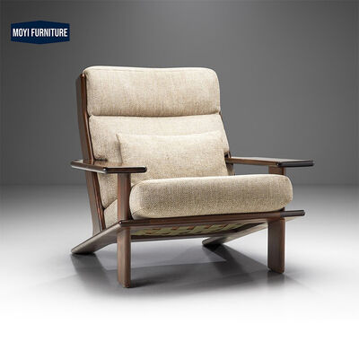 Accent Style Sponge Filled Modern Lounge Chair Linen Fabric Solid Wood Single Chair for Living Room Hotel Leisure Seating