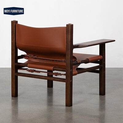 Modern Nordic Minimalist Retro Style Wooden Luxury Sofa Chair with Saddle Leather Single Sofa Accent Chair Electric No