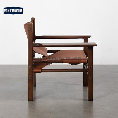Modern Nordic Minimalist Retro Style Wooden Luxury Sofa Chair with Saddle Leather Single Sofa Accent Chair Electric No