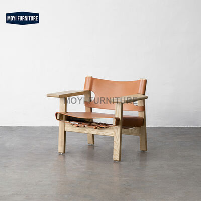 Modern Nordic Minimalist Retro Style Wooden Luxury Sofa Chair with Saddle Leather Single Sofa Accent Chair Electric No