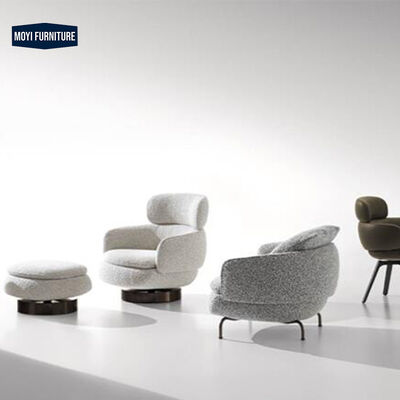 Metal Legs Modern White Teddy Fabric Armchair Swivel Ottoman Accent Chair for Living Room Lounge Seating