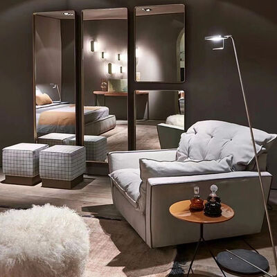 Living Room Furniture Modern Luxury Leather Sofa Set Featuring Wood and Metal Materials Italian Design Single Chair