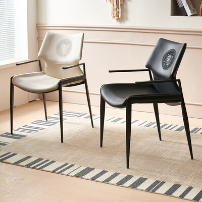 Modern Style Home Furniture Upholstered Leather Dining Chair Metal Frame Black Luxury Restaurant Indoor Hotel Seating