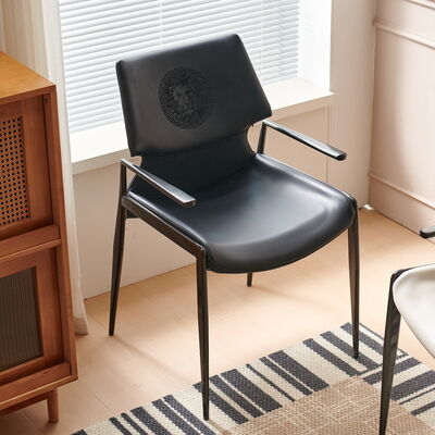 Modern Style Home Furniture Upholstered Leather Dining Chair Metal Frame Black Luxury Restaurant Indoor Hotel Seating