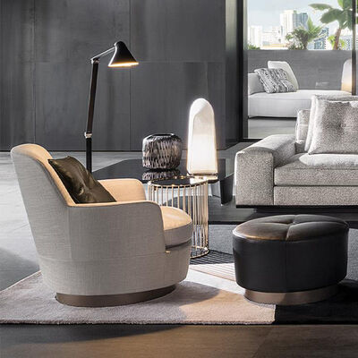 Modern Leather Wood Metal Relax Lounge Living Room Single Seater Sofa Armchair Swivel Accent Velvet Chair with Foot Rest