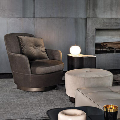Modern Leather Wood Metal Relax Lounge Living Room Single Seater Sofa Armchair Swivel Accent Velvet Chair with Foot Rest