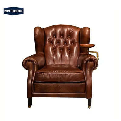 Sponge Filled Vintage Designer Genuine Leather Arm Luxury Lounge Chair Single Sofa Luxury Accent Cigar Living Room Chairs