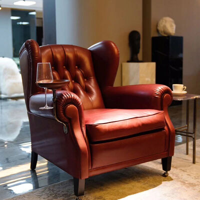 Sponge Filled Vintage Designer Genuine Leather Arm Luxury Lounge Chair Single Sofa Luxury Accent Cigar Living Room Chairs