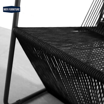 Home Living Room Minimalist Metal Frame Rope Design Leather Accent Single Sofa Armchair for Balcony Seating