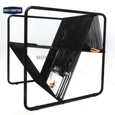 Home Living Room Minimalist Metal Frame Rope Design Leather Accent Single Sofa Armchair for Balcony Seating