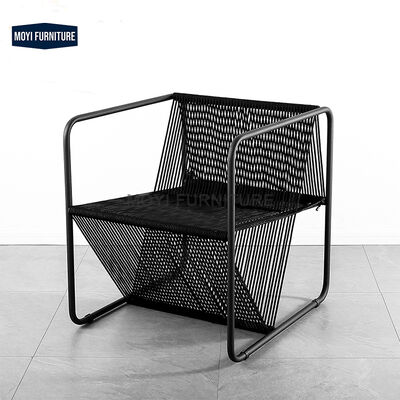 Home Living Room Minimalist Metal Frame Rope Design Leather Accent Single Sofa Armchair for Balcony Seating