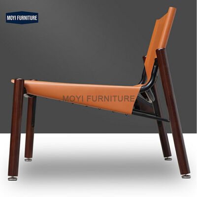 Apartment Chic MOYI Design Leisure Brown Leather Metal Chair Frames Luxury Solid Wooden Living Room Chairs Surface Carpet