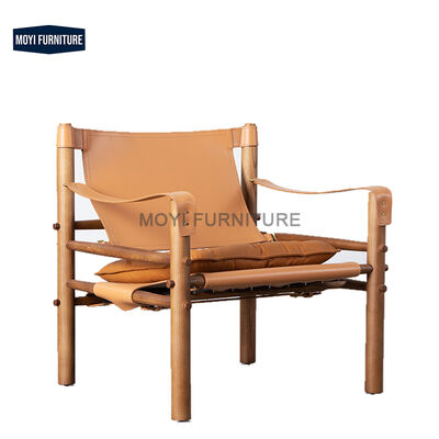 Wooden Ultra Fiber Leather Single Leisure Chair Vintage Modern Saddle Ancient Style Contemporary Seating Living Room