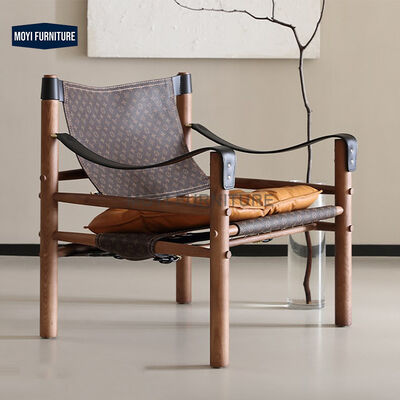 Wooden Ultra Fiber Leather Single Leisure Chair Vintage Modern Saddle Ancient Style Contemporary Seating Living Room