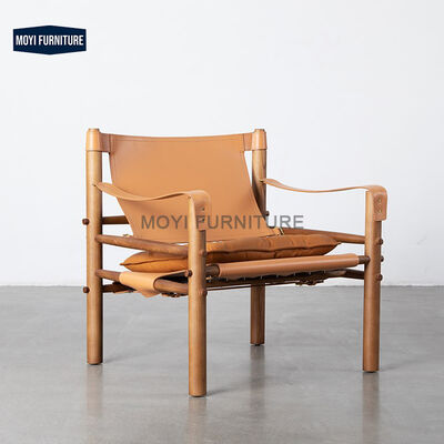 Wooden Ultra Fiber Leather Single Leisure Chair Vintage Modern Saddle Ancient Style Contemporary Seating Living Room