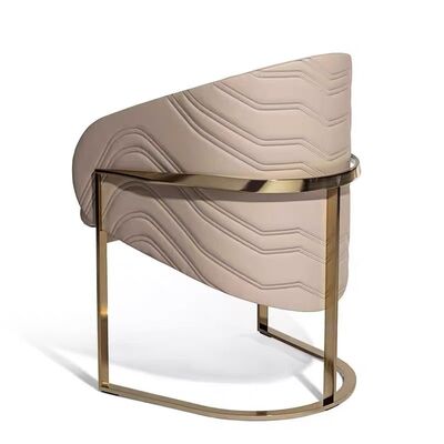 Hotel Standard Size Metal Frame Dining Chair with Golden Armrest Leather Seat and Durable Construction