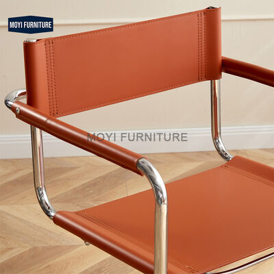 Home Furniture Luxury Modern Dining Chairs Saddle Leather Brown Mart Design Metal Legs Armchair Ideal Restaurant Cafe Office