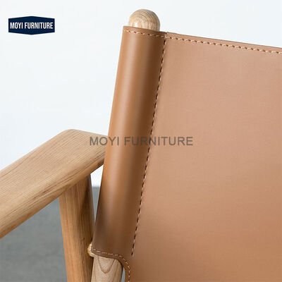 Custom Designer Italian Balcony Solid Wood Chair with Log Armrest Designer Saddle Leather Leisure Seating Home Furniture