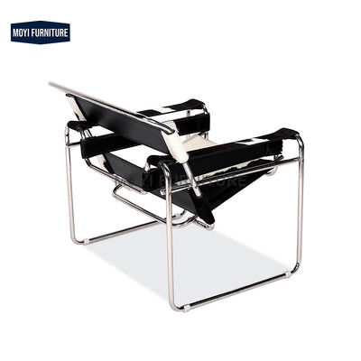 Modern Bauhaus Armchairs Featuring Heavy-Duty Seamless Tubular Steel Frame Leather Suspended Seats Stylish Living Seating
