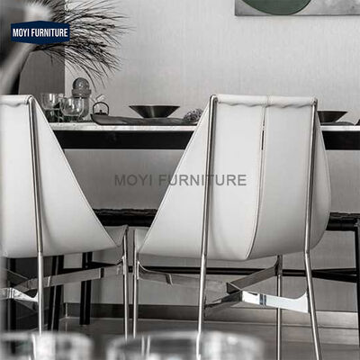 Dining Room Furniture Modern Saddle Leather Chair Stainless Steel Frame Chaise Italian Brown Restaurant Hotel Dining Chair