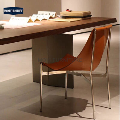 Dining Room Furniture Modern Saddle Leather Chair Stainless Steel Frame Chaise Italian Brown Restaurant Hotel Dining Chair