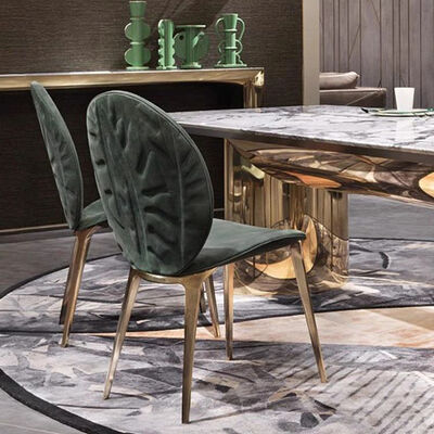 Synthetic Leather Dining Chair Italian Velvet Luxury Green Style Stool Chair with Golden Legs Modern Luxury Armchair